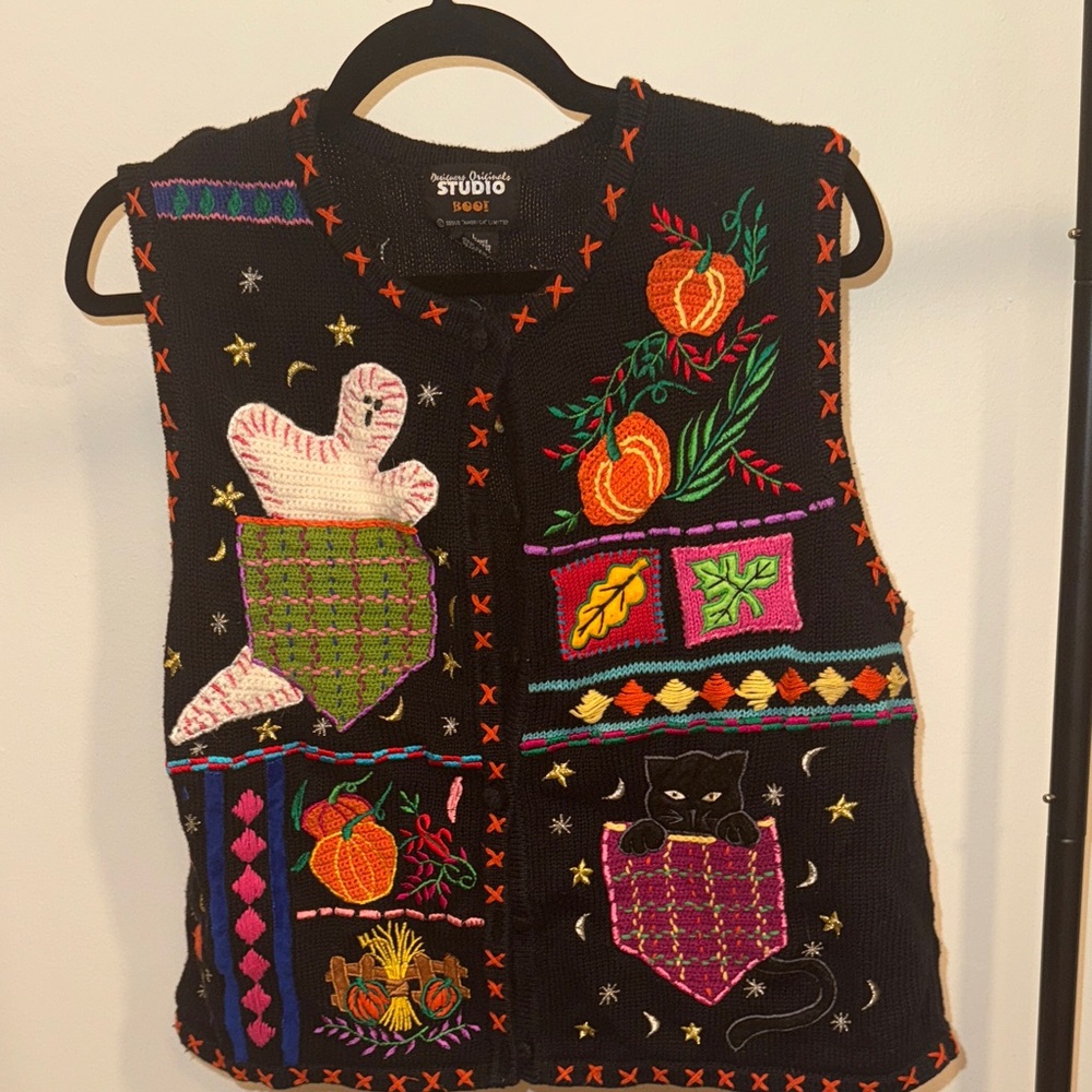 Ugly Halloween Vest with Colorful Embroidery